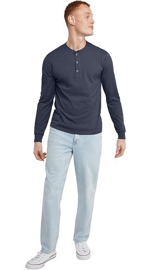 Men's Long Sleeve Cotton Henley Tees