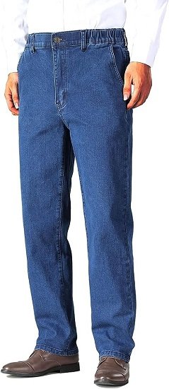 Mens Elastic Waist Jeans Relaxed Fit with Zipper and Button