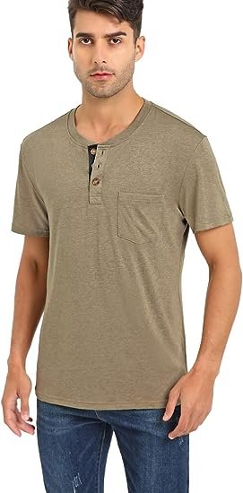Mens Casual Short Sleeve Henley Shirts Button T Shirts with Pocket