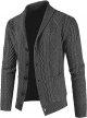 Men's Casual Long Sleeve Shawl Collar Collar Buttons Down Cable Knit Cardigan Sweater with Pockets